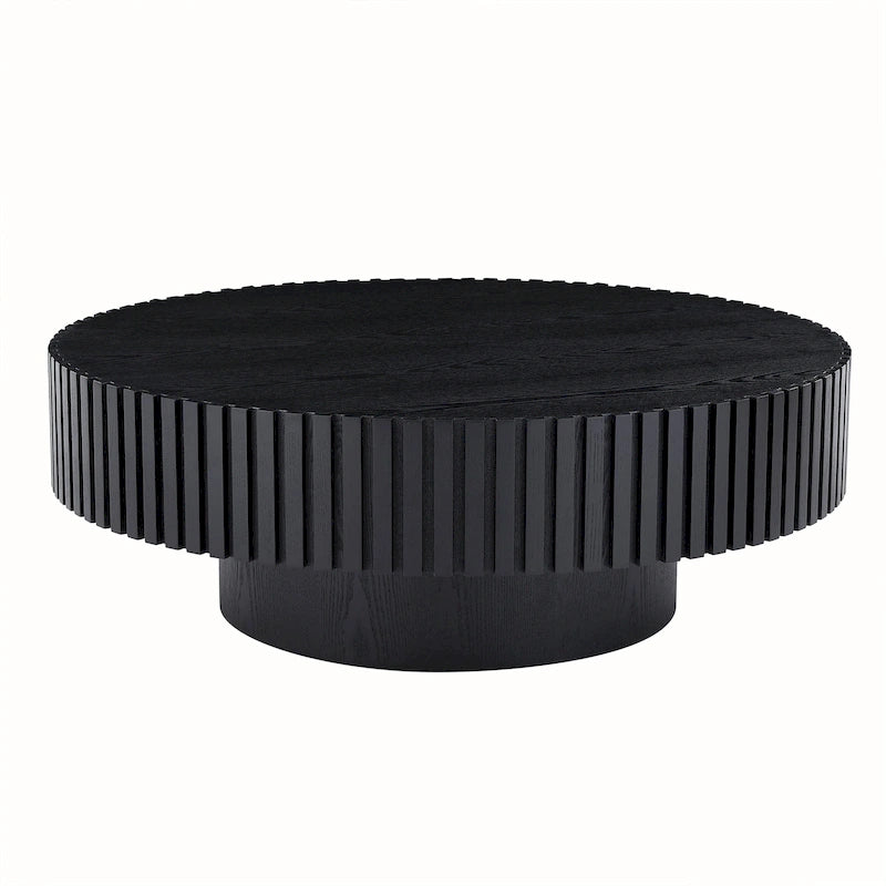 Table basse ronde moderne en noyer noir avec pied robuste, non assemblée