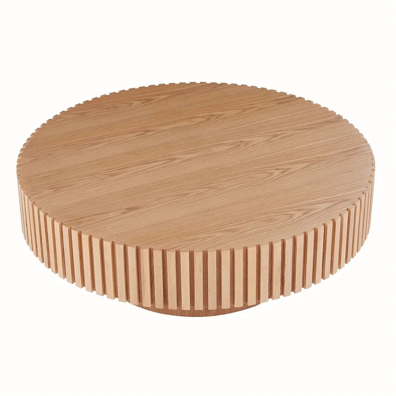 Table basse ronde moderne en noyer noir avec pied robuste, non assemblée