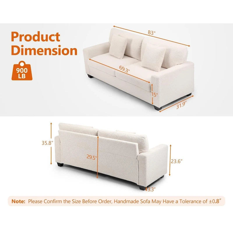 Canapé deux places surdimensionné de 83 pouces, canapé moderne avec assise profonde