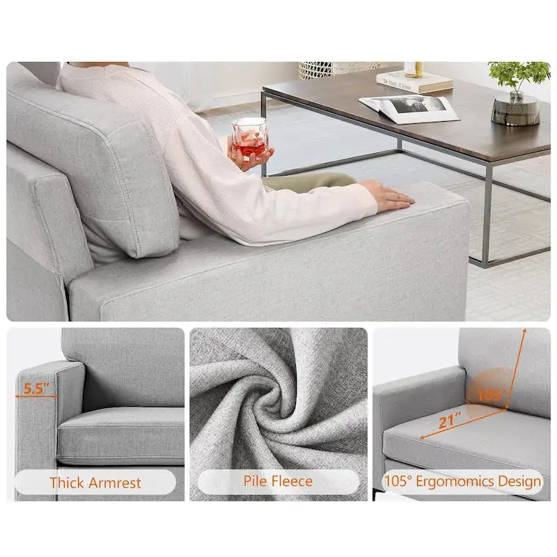 Canapé deux places surdimensionné de 83 pouces, canapé moderne avec assise profonde