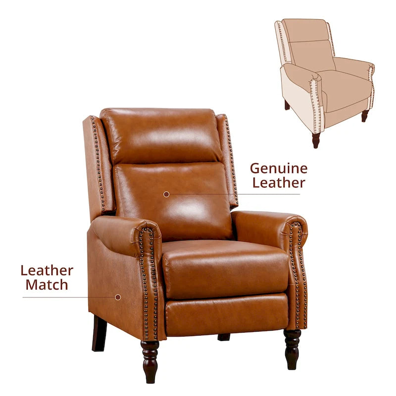 Fauteuil inclinable confortable en cuir véritable COZYMAN, dossier réglable, fauteuil de salon avec accoudoirs