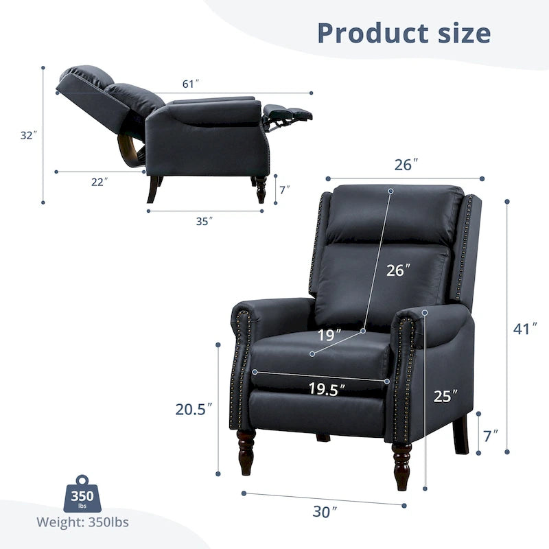 Fauteuil inclinable confortable en cuir véritable COZYMAN, dossier réglable, fauteuil de salon avec accoudoirs