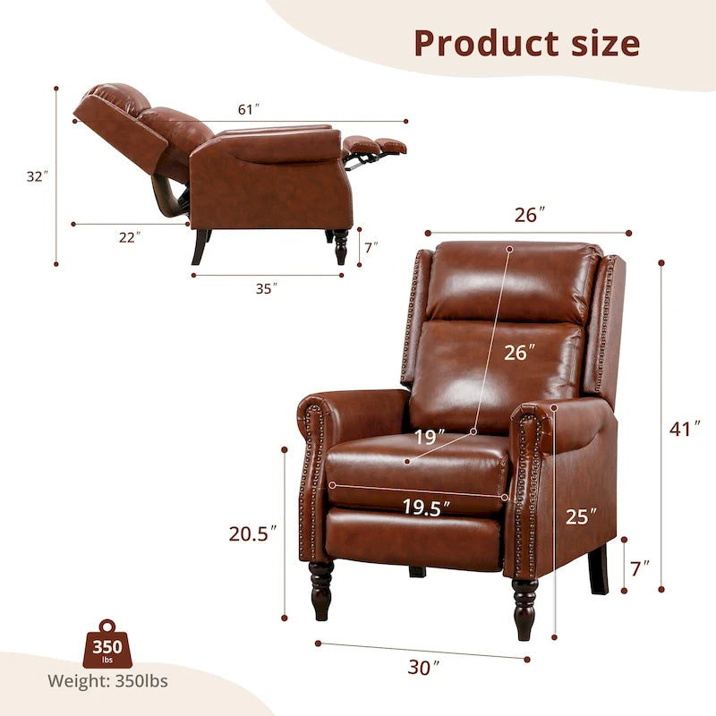 Fauteuil inclinable confortable en cuir véritable COZYMAN, dossier réglable, fauteuil de salon avec accoudoirs