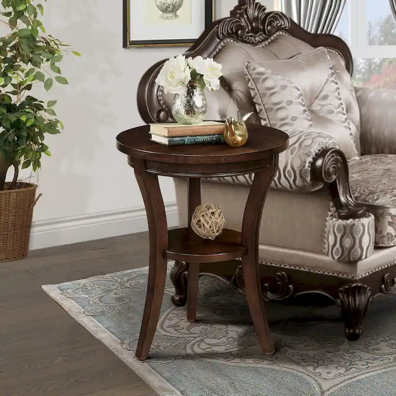 Table d'appoint ronde en bois avec étagère ouverte