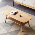 Table basse rectangulaire à deux niveaux en bois massif naturel Grondin Nordic avec étagère