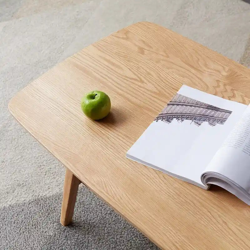 Table basse rectangulaire à deux niveaux en bois massif naturel Grondin Nordic avec étagère
