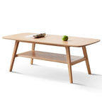 Table basse rectangulaire à deux niveaux en bois massif naturel Grondin Nordic avec étagère
