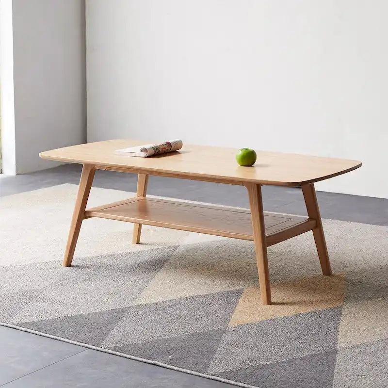 Table basse rectangulaire à deux niveaux en bois massif naturel Grondin Nordic avec étagère