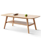 Table basse rectangulaire à deux niveaux en bois massif naturel Grondin Nordic avec étagère