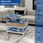 Table basse carrée Moasis Farmhouse avec plateau relevable et étagère de rangement pour salon