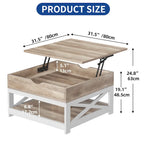 Table basse carrée Moasis Farmhouse avec plateau relevable et étagère de rangement pour salon