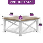 Table basse carrée Moasis Farmhouse avec plateau relevable et étagère de rangement pour salon