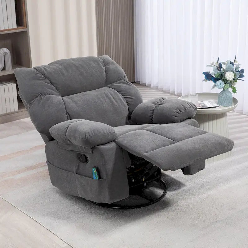Fauteuil de massage vibrant HOMCOM gris foncé avec fonction chauffante, fauteuil à bascule pivotant surdimensionné, canapé une place