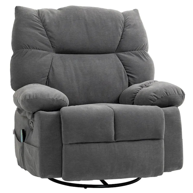 Fauteuil de massage vibrant HOMCOM gris foncé avec fonction chauffante, fauteuil à bascule pivotant surdimensionné, canapé une place
