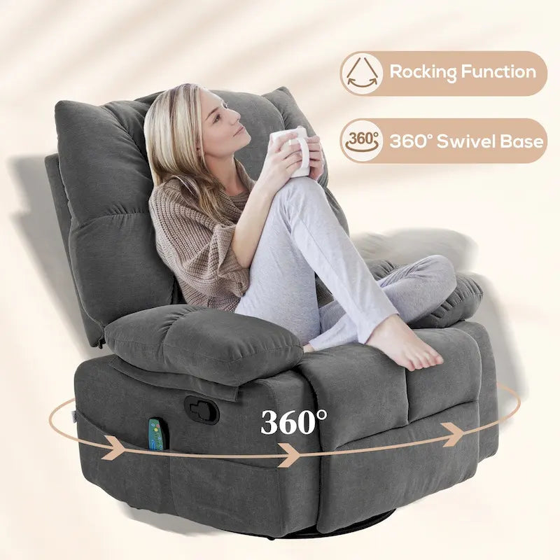 Fauteuil de massage vibrant HOMCOM gris foncé avec fonction chauffante, fauteuil à bascule pivotant surdimensionné, canapé une place