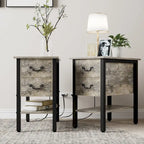 Table d'appoint avec station de recharge, table de chevet étroite avec tiroirs, ports USB et prises électriques, table de nuit pour petits espaces