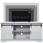 Meuble TV Moasis style ferme avec porte de grange, console multimédia et rangements intégrés