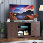 Meuble TV Moasis style ferme avec porte de grange, console multimédia et rangements intégrés