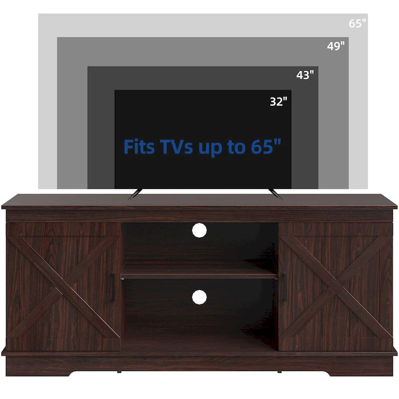 Meuble TV Moasis style ferme avec porte de grange, console multimédia et rangements intégrés