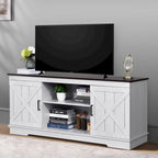 Meuble TV Moasis style ferme avec porte de grange, console multimédia et rangements intégrés