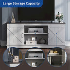 Meuble TV Moasis style ferme avec porte de grange, console multimédia et rangements intégrés