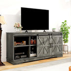 Meuble TV Moasis style ferme avec porte de grange, console multimédia et rangements intégrés