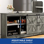 Meuble TV Moasis style ferme avec porte de grange, console multimédia et rangements intégrés