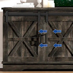 Meuble TV Moasis style ferme avec porte de grange, console multimédia et rangements intégrés