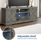 Meuble TV Moasis style ferme avec porte de grange, console multimédia et rangements intégrés