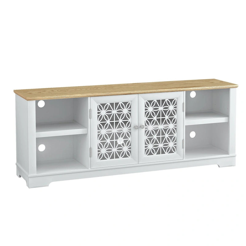 Meuble TV rustique décoratif à motif floral de 70 pouces, pouvant accueillir des téléviseurs jusqu'à 80 pouces.