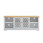 Meuble TV rustique décoratif à motif floral de 70 pouces, pouvant accueillir des téléviseurs jusqu'à 80 pouces.