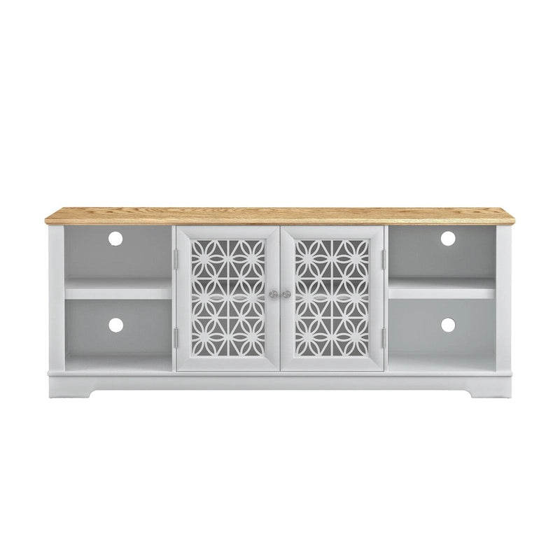 Meuble TV rustique décoratif à motif floral de 70 pouces, pouvant accueillir des téléviseurs jusqu'à 80 pouces.