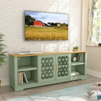 Meuble TV rustique décoratif à motif floral de 70 pouces, pouvant accueillir des téléviseurs jusqu'à 80 pouces.