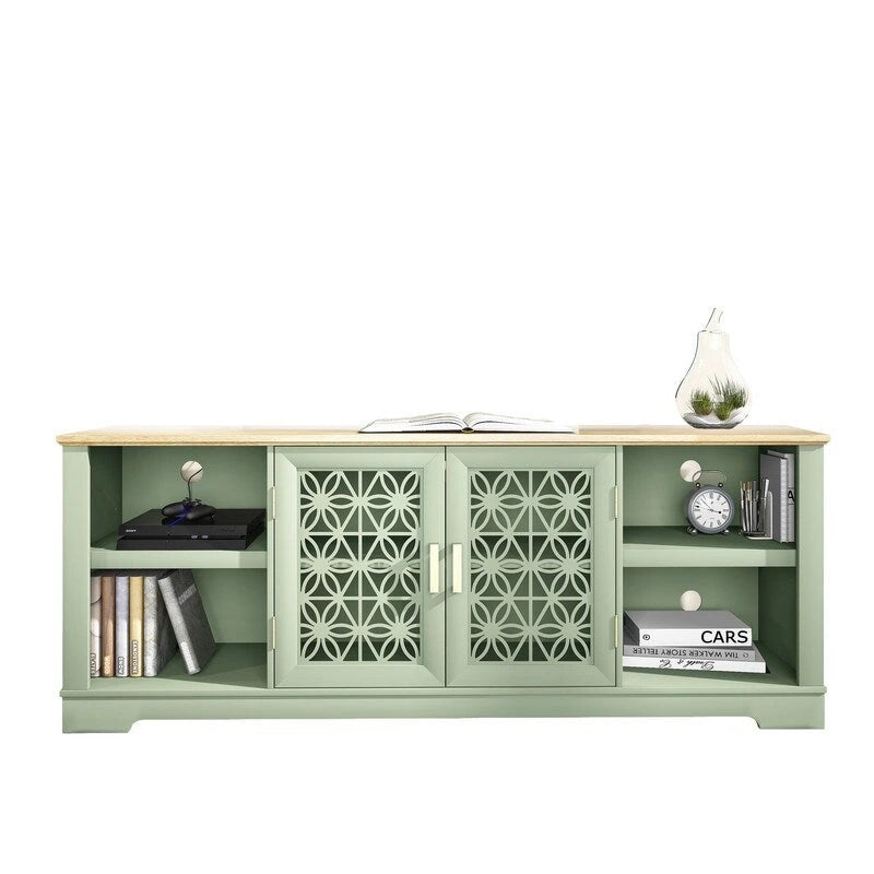 Meuble TV rustique décoratif à motif floral de 70 pouces, pouvant accueillir des téléviseurs jusqu'à 80 pouces.