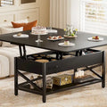 Table basse relevable avec éclairage LED et port USB, table à manger convertible de style ferme moderne