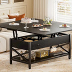 Table basse relevable avec éclairage LED et port USB, table à manger convertible de style ferme moderne