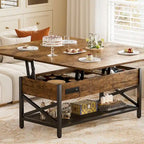 Table basse relevable avec éclairage LED et port USB, table à manger convertible de style ferme moderne