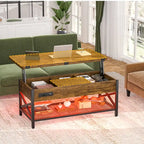 Table basse relevable avec éclairage LED et port USB, table à manger convertible de style ferme moderne