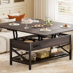 Table basse relevable avec éclairage LED et port USB, table à manger convertible de style ferme moderne