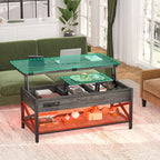 Table basse relevable avec éclairage LED et port USB, table à manger convertible de style ferme moderne
