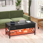 Table basse relevable avec éclairage LED et port USB, table à manger convertible de style ferme moderne