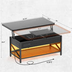 Table basse relevable avec éclairage LED et port USB, table à manger convertible de style ferme moderne