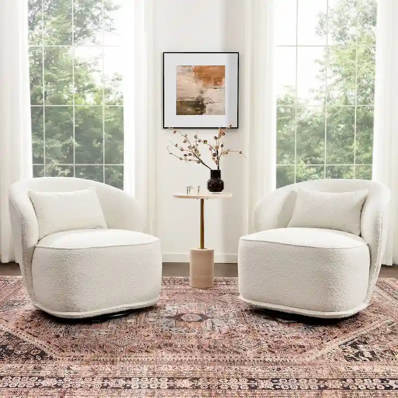 Fauteuil pivotant d'appoint rembourré en tissu Sherpa bouclé KINWELL 33 W (ensemble de 2)