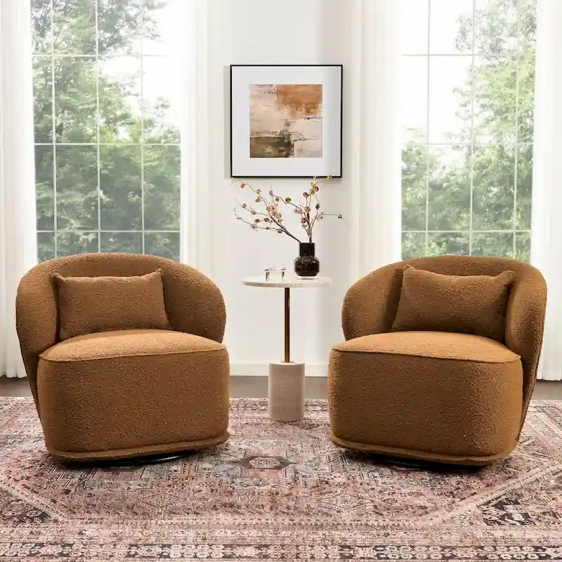 Fauteuil pivotant d'appoint rembourré en tissu Sherpa bouclé KINWELL 33 W (ensemble de 2)