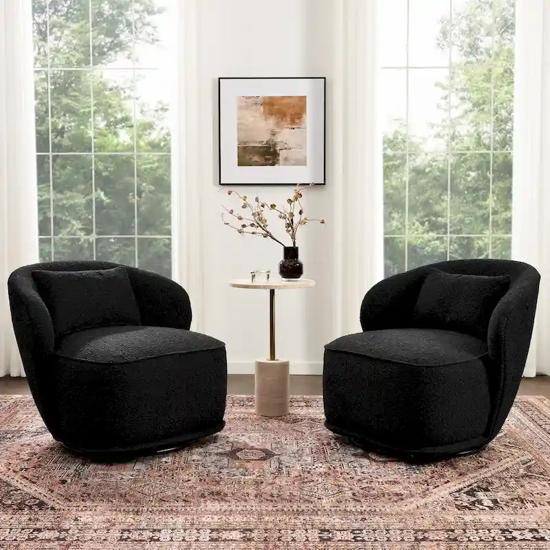 Fauteuil pivotant d'appoint rembourré en tissu Sherpa bouclé KINWELL 33 W (ensemble de 2)