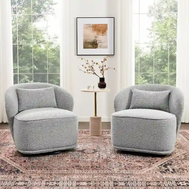 Fauteuil pivotant d'appoint rembourré en tissu Sherpa bouclé KINWELL 33 W (ensemble de 2)