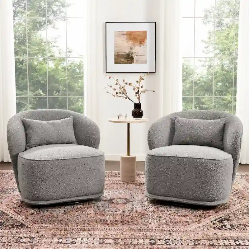Fauteuil pivotant d'appoint rembourré en tissu Sherpa bouclé KINWELL 33 W (ensemble de 2)