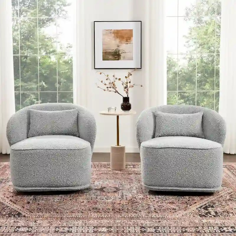 Fauteuil pivotant d'appoint rembourré en tissu Sherpa bouclé KINWELL 33 W (ensemble de 2)