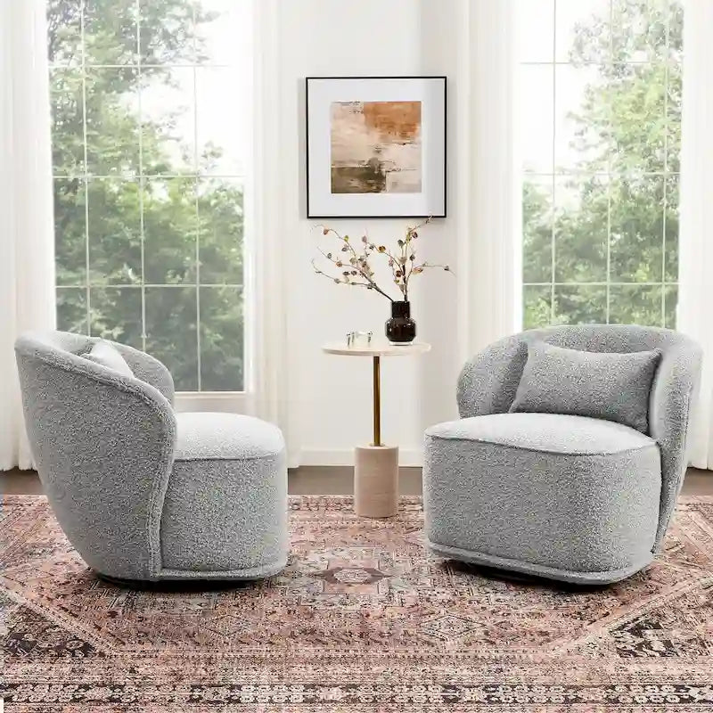 Fauteuil pivotant d'appoint rembourré en tissu Sherpa bouclé KINWELL 33 W (ensemble de 2)
