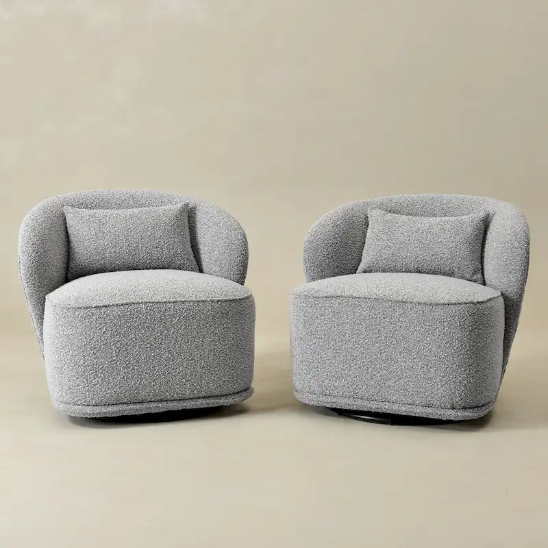 Fauteuil pivotant d'appoint rembourré en tissu Sherpa bouclé KINWELL 33 W (ensemble de 2)